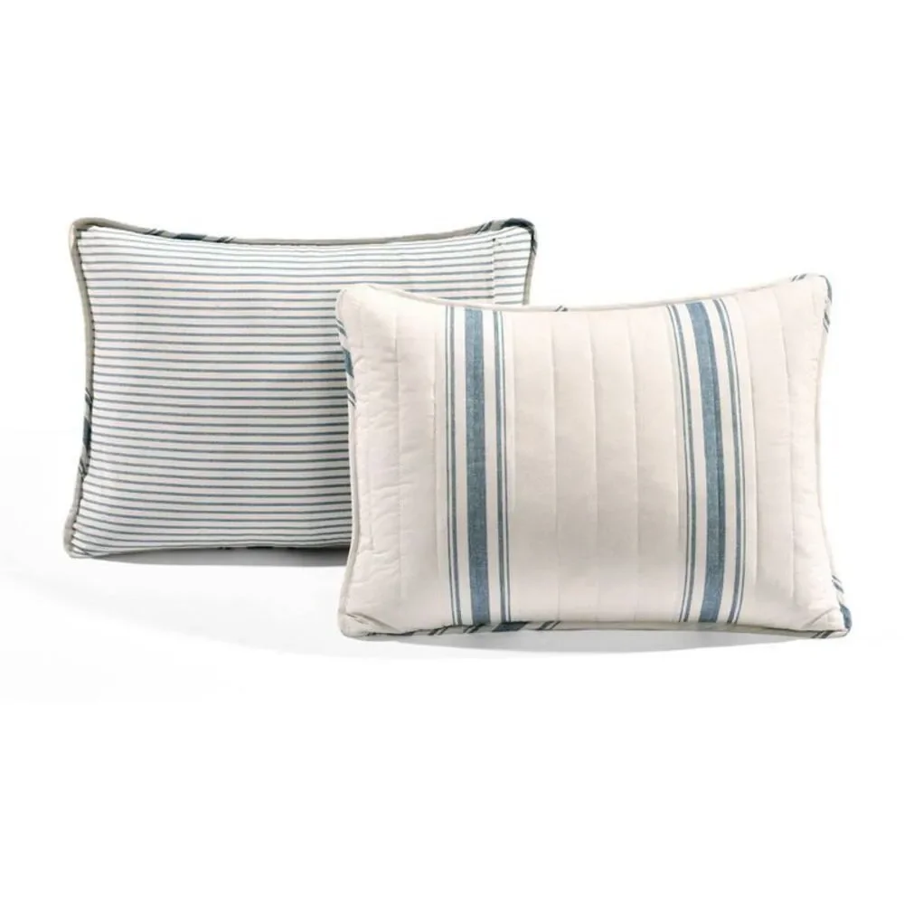 Lush Decor - 2pc Twin/Twin Extra Long Farmhouse Stripe Reversib Blue